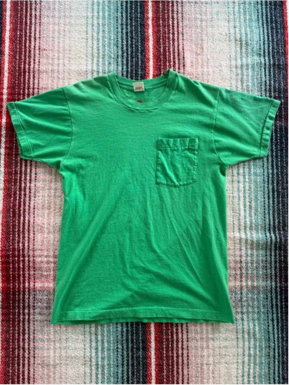 Vintage Fruit of the Loom Green Short Sleeve Pocket Tee L